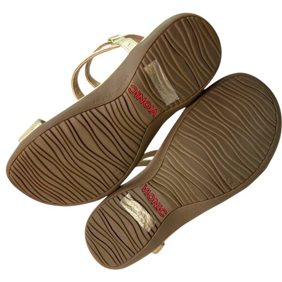 Vionic Mikah Women's Adjustable T-Strap Gold Beaded Orthotic Sandals - Size 6 - Picture 3 of 6